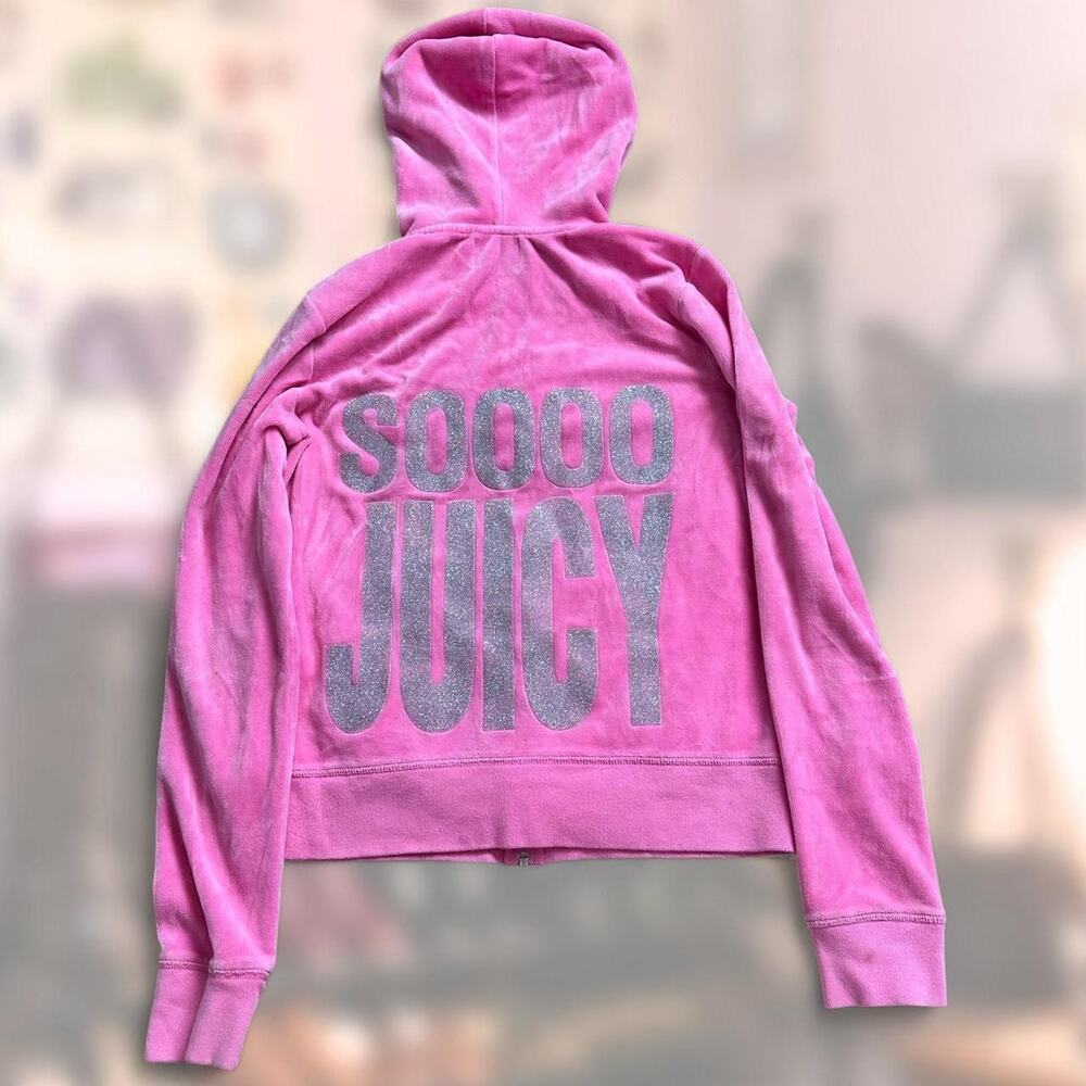 vintage 2009 Pink Juicy Couture velour zip up hoodie with silver glitter